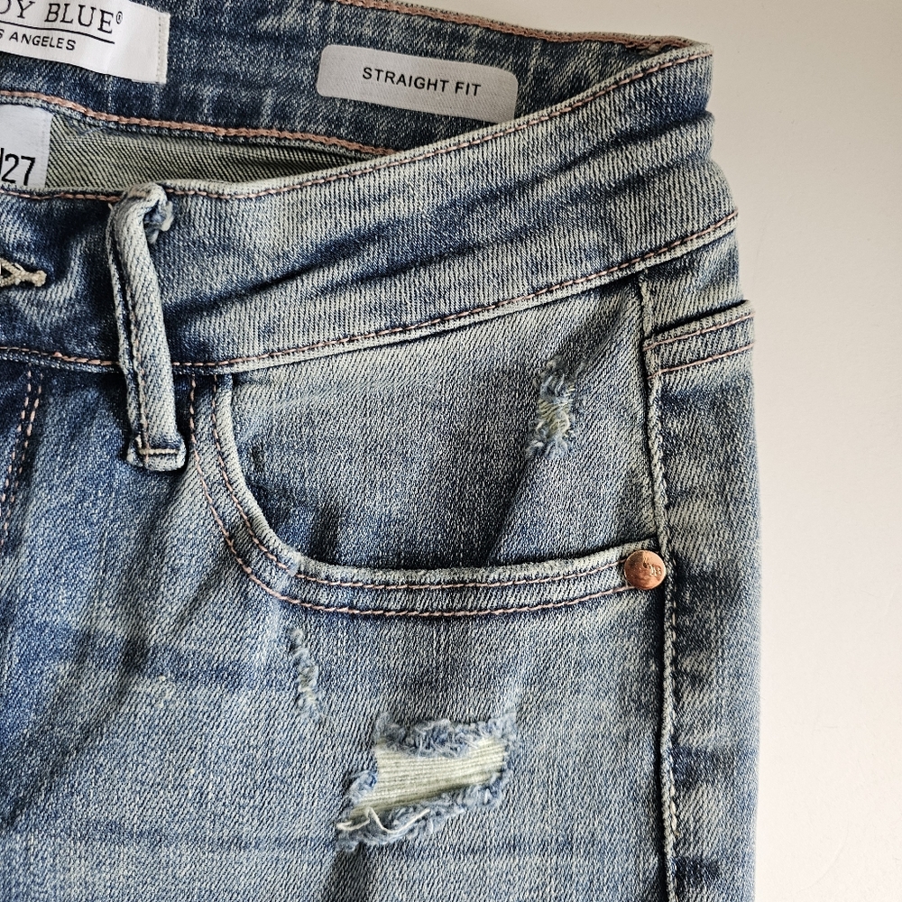 Judy Blue Straight Leg Jeans Size 5/27 Lightly Distressed Medium Wash Stretch - Picture 3 of 9